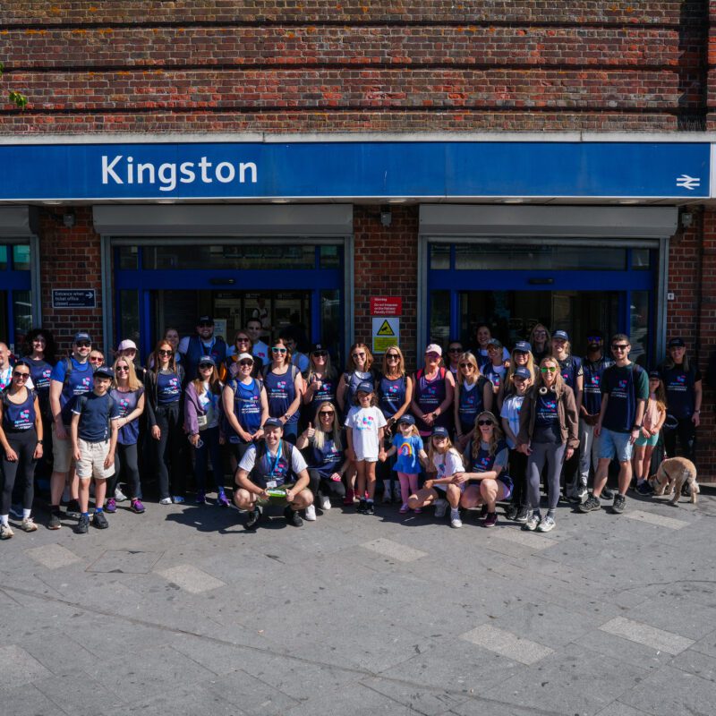 The whole SW London Bridge Walk group ready to walk from Kingston bridge for the first leg to Richmond.